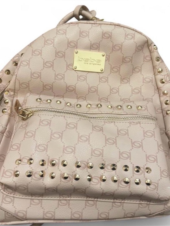 bebe studded mini backpack MCM Stark Boo Visetos Logo Leather Bag Pink The signature Stark backpack from MCM is reimagined as an eclectic compact version Bebe Blush Pink Logo Studded